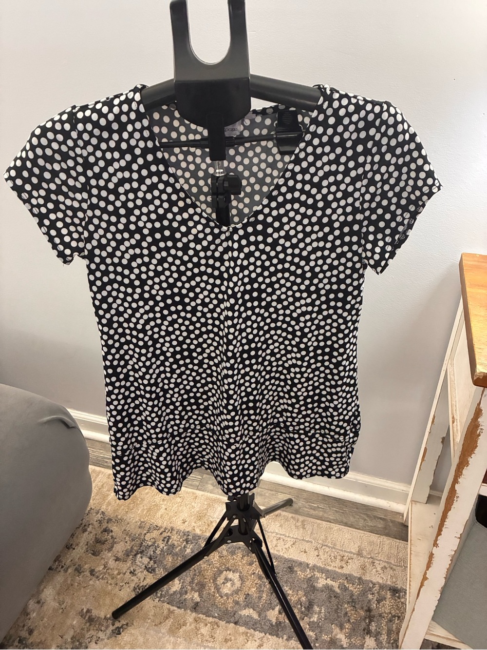 Kim Rogers Black and White Polka Dot V-Neck Blouse